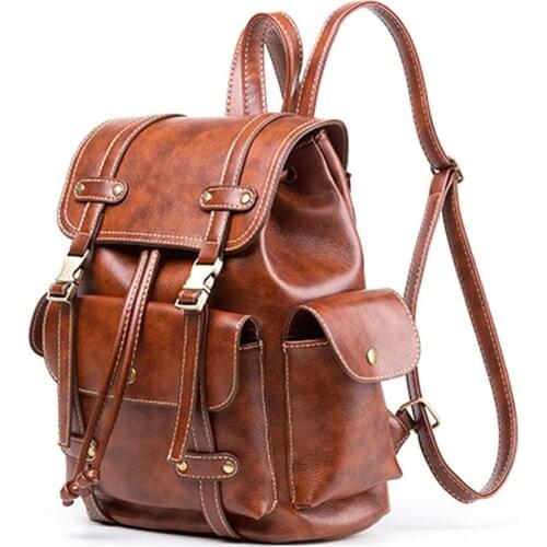 Aelicy Women Leather Bag NEW Business Fashion Retro College Backpack Crzy Laptop Vintage Men Travel Bags Quality Male