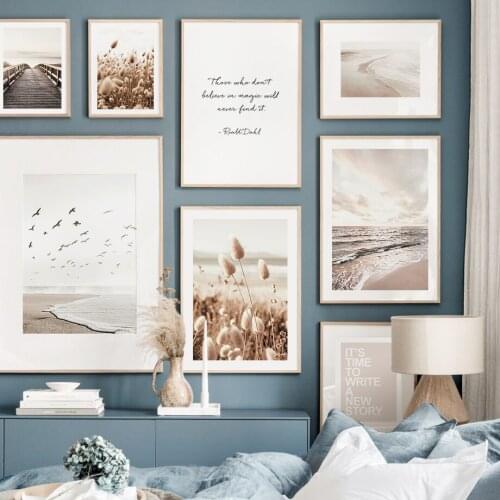 Beach Bird Reed Bridge Quotes Wall Art Canvas Painting Nordic Posters And Prints Landscape Wall Pictures For Living Room Decor