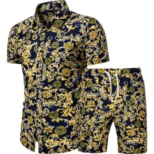 ZOGAA 2021 New Summer New Mens Clothing Short-sleeved Printed Shirts Shorts 2 Piece Fashion Male Casual Beach Wear Clothes
