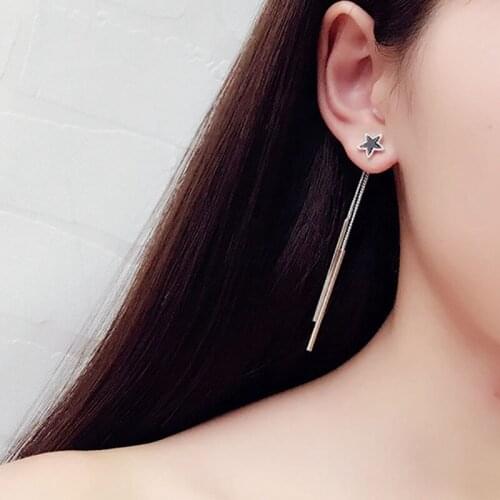 New Korea Star Pentagram Long Tassel Bar Drop Earrings For Women Minimalism Creative Ear Line Dangle Brincos Nice Jewelry Gifts