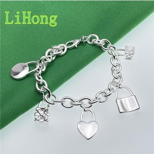 New 925 Sterling Silver Bracelet Lock Pendant Bracelet Charm Jewelry Party Christmas Gifts for Women & Men