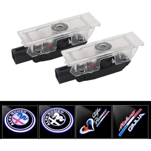 2Pcs New fashion LED Car Door Welcome Light Logo Projector for Alfa Romeo Giulia Giulietta Mito Stelvio Brera 147 156 159