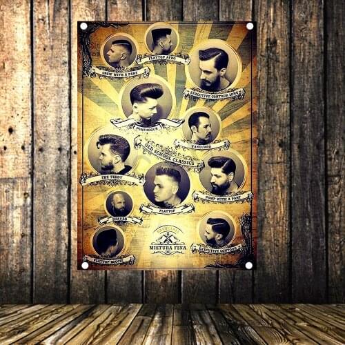Shaving Barber Hair Salon Tattoo Poster Four-hole Banner Flag Tapestry Wall Hanging Canvas Print Art Barber Shop Decoration