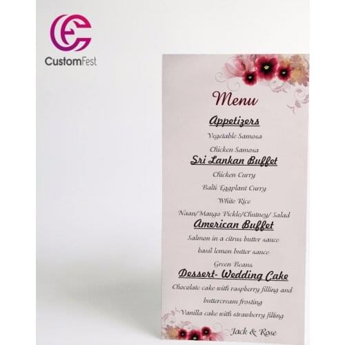 50pcs/lot Personalized menu Red flower menu whole set available MU007