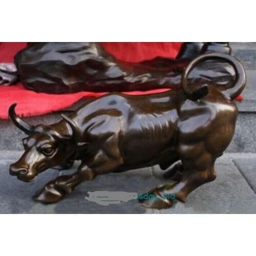 Song voge gem S0001 Extra Large Bronze coffee Wall Street Bull OX Figure Statue 17"Long