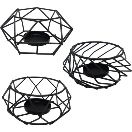 Geometric Candlestick Wrought Iron Art Crafts Candle Holders Home Decoration Metal Small Tealight Holder Cage Home Ornaments