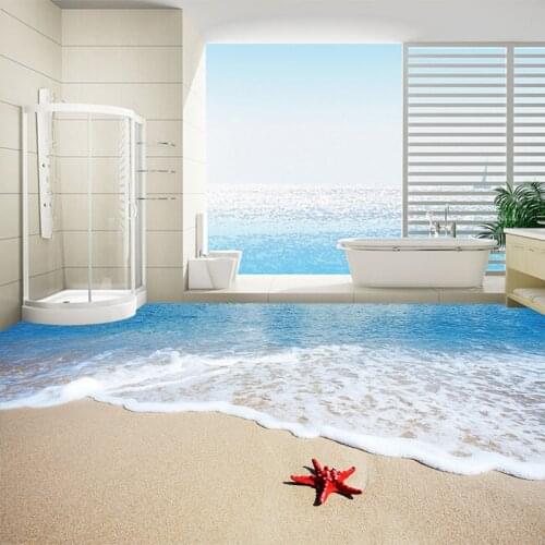 Custom Floor Wallpaper 3D Wall Mural Beach Sea Wave Starfish Kitchen Self Adhesive Wall Paper Waterproof For Bathroom Home Decor