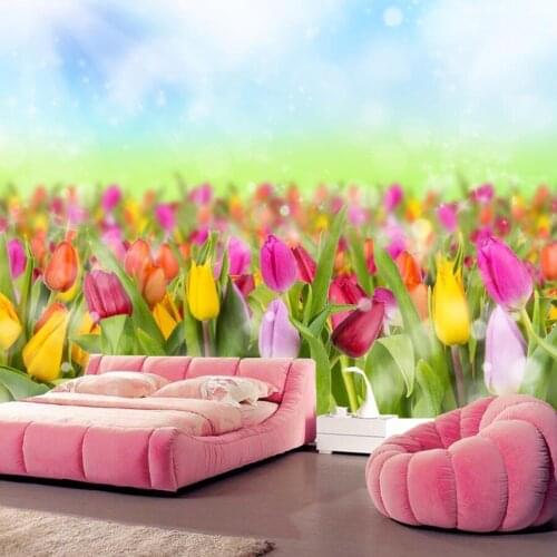 Custom Tulips Many Flowers wallpaper mural wallpaper 3d,hotel living room tv sofa wall bedroom wallpaper for walls 3 d