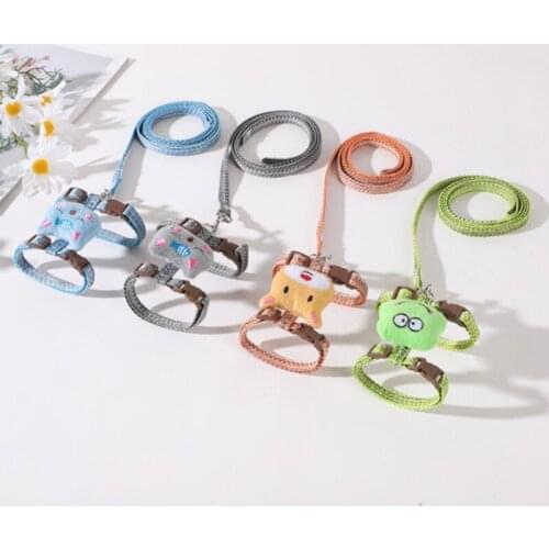 Pet Cat Leash Kit with Cartoon Animal Doll Night Reflective Explosion-proof Design Kitten Outdoor Walking Accessories, 4 Colors