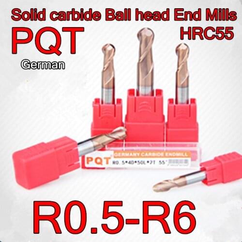 R0.5 R0.75 R1.0 R1.25 R1.5 R2.0 R2.5 R3.0 R4.0 R5.0 R6.0 2F German PQT HRC55 Solid carbide Ball head End Mills Free shipping