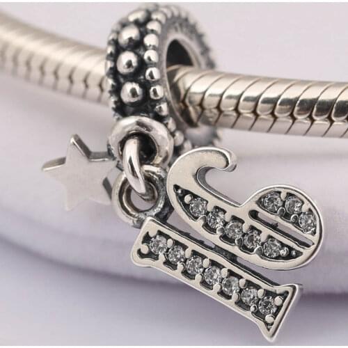 S925 Silver Pendant Bead Charm for Women Bracelet Bangle 16 Years of Love Dangle Charm Clear CZ DIY Jewelry