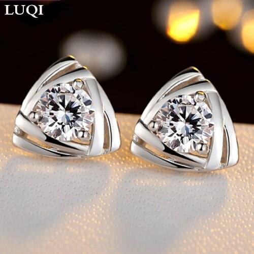S925 silver twisted triangle geometric zircon stud earrings for girlfriends and girlfriends birthday gifts B126