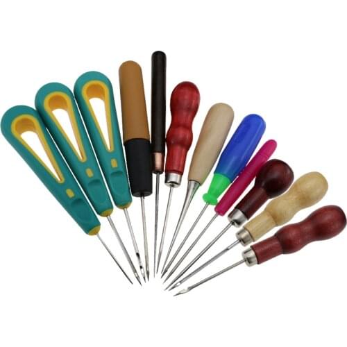 Wooden Handle Awl Positioning Drill Tools Leather Hole Puncher Stitching DIY Tailor Sewing Needles Shoe repair tool