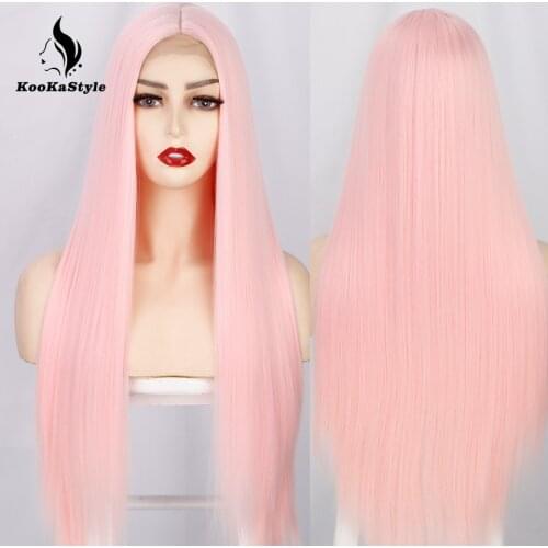 KooKaStyle Synthetic Pink Wigs Long Straight Wigs for Black Women White/Blonde/Purple Cosplay Wigs Heat Resistant Hair for Party
