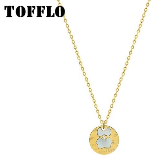 TOFFLO Stainless Steel Jewelry White Sea Shell Zircon Necklace Cute Female Clavicle Chain BSP949