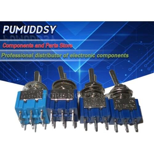 10PCS MTS-102 MTS-103 MTS-202 MTS-203 6A 125V Mini 3/6PIN ON-OFF/ON-OFF-ON Toggle Switches For Switching Lights Motors MTS