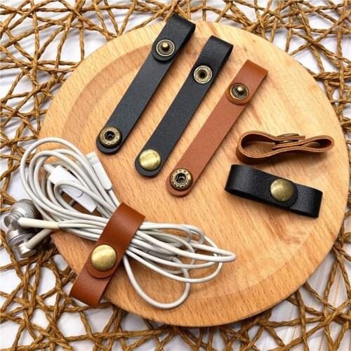 Multipurpose Desktop Phone Cable Winder Earphone Clip Charger Organizer Management Wire Cord Fixer Pu Leather Holder Organizer