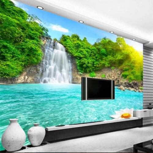 Wellyu Waterfall water wealth river 3D TV background wall custom large mural green silk cloth wallpaper papel de parede