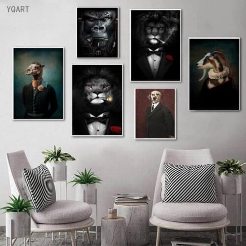 YQART Animals in a Suit Canvas Posters and Prints Count Goat Classical Paintings on the Wall Art Pictures Modern Home Wall Decor