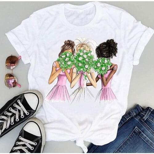 Women Clothing Cartoon Sister Friends Love Fashion Print Graphic Summer Short Sleeve Female Clothes Tops Tees Tshirt T-Shirt