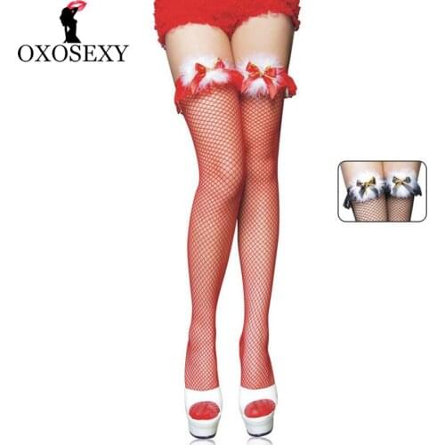 New Christmas red black bells Women sexy Stockings Sexy Over the Knee Bowk Lace Thigh High Stockings mesh fishnet stockings 363