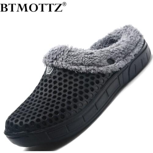 Winter Men Slippers Home Indoor Couple Slippers Warm Plush Garden Clogs Mens Mules Slippers Lightweight Mens Furry Slippers