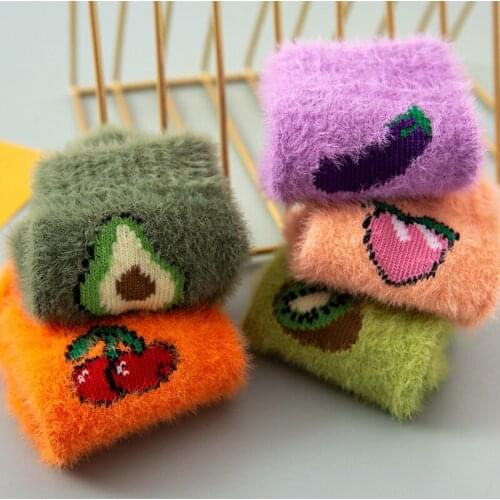 Ins Winter Thick Avocado Floor Socks Fruit Print House Funny Cute Short Socks Women Cute Colored Patterned Socks Art
