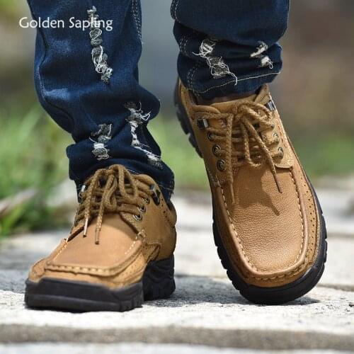Golden Sapling Formal Mens Casual Shoes Genuine Leather Breathable Platform Flats Men Fashion Trekking Footwear Leisure Shoe