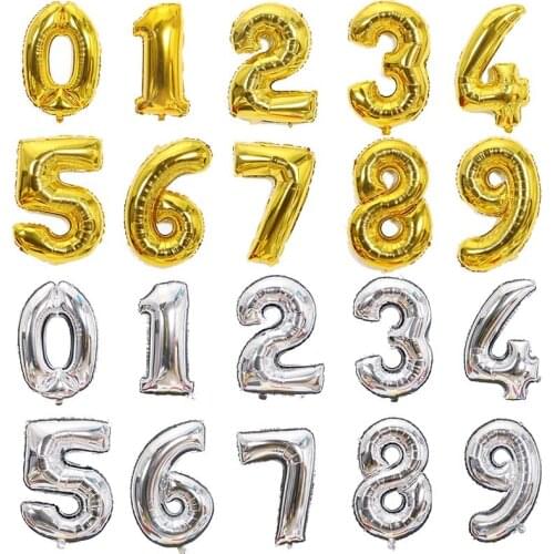 16inch Foil Balloon Helium Gold Silver Number Balloons Wedding Decoration Baby Shower Birthday Party Souvenirs Favor Supplies