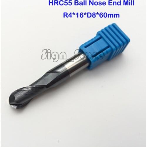 2PC 2 Flute sprial HRC55 R4 Milling tools Milling cutter Ball nose End Mill CNC router bits R4*16*D8*60mm