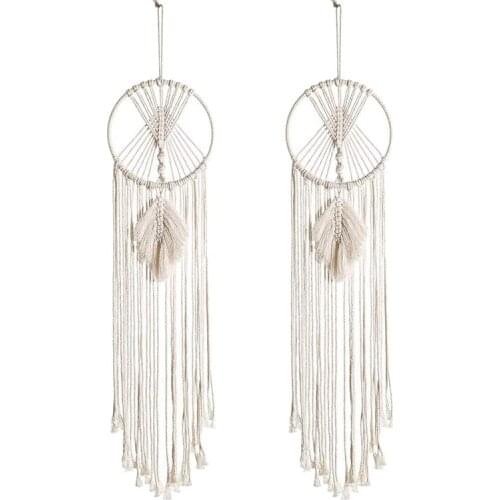 2 Pcs Woven Cotton Rope Macrame Wall Hanging Tapestry Bohemian Style Long Tassels Pendant Romantic Home Decoration