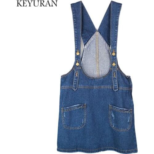 2020 Summer Women Blue Denim Dress Denim Sundress Girls Casual Loose Overalls Female Solid Color Spaghetti Strap Jeans Dresses