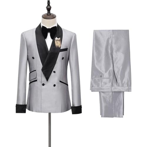 2021 Brand Mens Wedding Suit Set Slim Fit Dinner Prom Grooms Dress Tuxedo Custom Grey Business Blazer Trendy Man Jacket + Pants