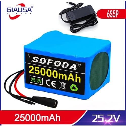 6S5P 24V 25Ah 18650 li-ion battery pack 25.2v 25000mAh electric bicycle moped /electric/lithium ion battery pack BMS +2A charger