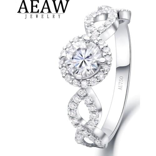 AEAW Fashion Jewellery 1.0ct 6.5mm DF Carat Round Brilliant Cut Moissanite Rings 14k White Gold For Women