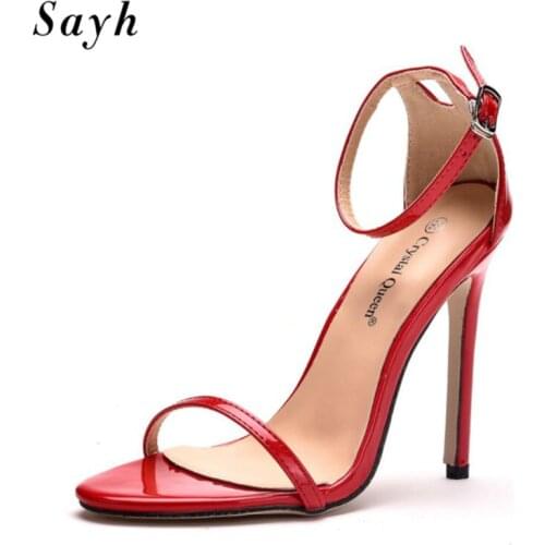 Free Shipping Womens 11cm Heels Sandals High Heels Ankle Strap Pumps Patent Leather Peep Toe Pumps Dress Shoes Party Office Lady