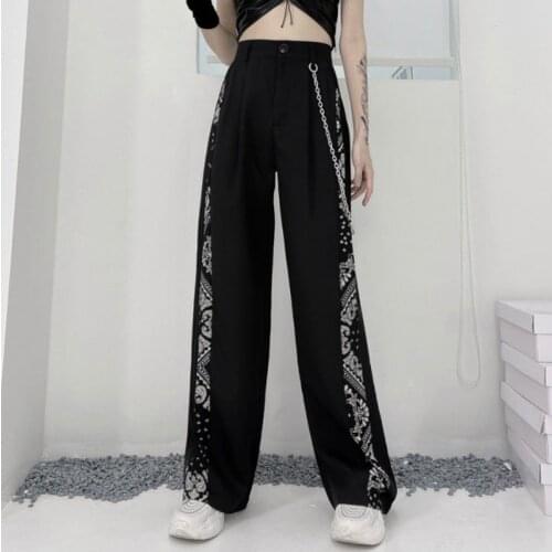 Pants For Women Stitching Cashew Flower Chain Casual Pants High Waist Loose Harajuku Trousers Buttons traf y2k urban Pant Suits