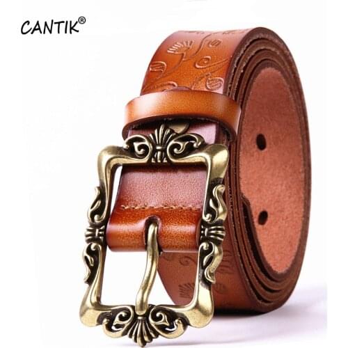 CANTIK Quality Ladies Genuine Leather Belts Retro Styles Pin Buckle Clothing Accessories for Women 3.2cm Width FCA002