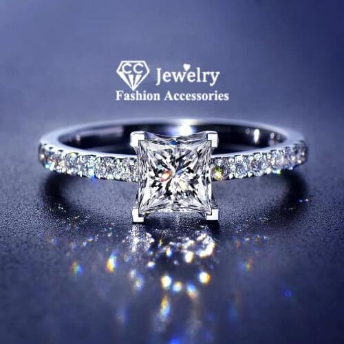 CC Simple Rings For Women Sterling Silver Square Cubic Zirconia Ring Princess Bridal Wedding Fine Jewelry Drop Shipping CC631