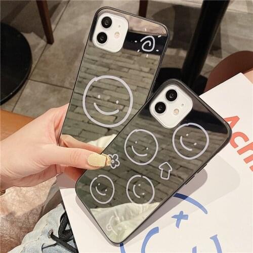 Cartoon Cute Cosmetic Silvery mirror Anti Fall Phone Case For iphone 12 Pro Max 11 7 8 Plus Xs Max XR SE Black Soft Plain Cover