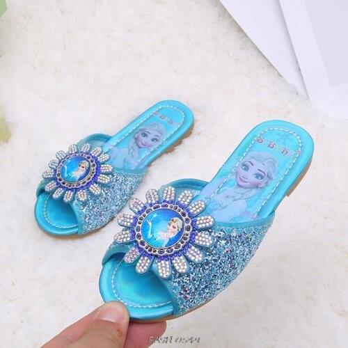 Kids Elsa Princess Sandals Children Girls Bow Wedding Shoes Fashion Diamond Dress Shoes Party Sandals For Girls