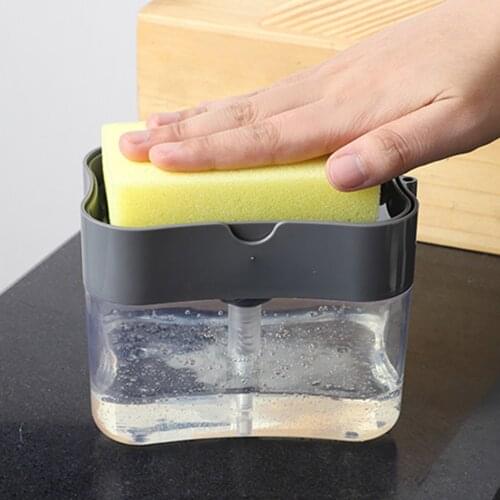 2-in-1 Sponge Box With Soap Dispenser Double Layer Kitchen Plastic Soap Dispenser Automatic Sponge Scrubber Holder Case