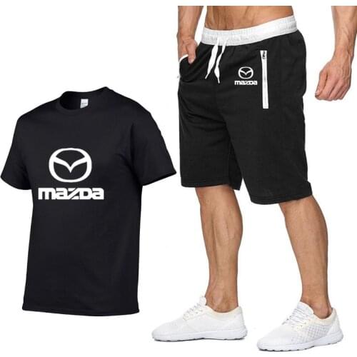 Mens Short sleeve Mazda Car Logo Summer Mens t Shirt HipHop Harajuku T-Shirt high quality Cotton T Shirts shorts suit Sportswear