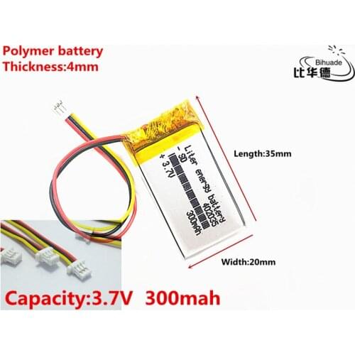 Good Qulity JST PH 1.0mm 3 pin 3.7V,300mAH 402035 Polymer lithium ion / Li-ion battery for tablet pc BANK,GPS,mp3,mp4