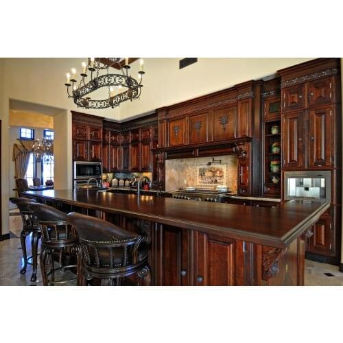 Customized high quality modern kitchen cabinets solid wood with quartz countertop