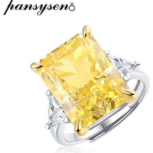 PANSYSEN Solid Silver 925 Jewelry Ring 5.4ct Created Moissanite Citrine Gemstone Wedding Resizable Couple Rings Wholesale Gift