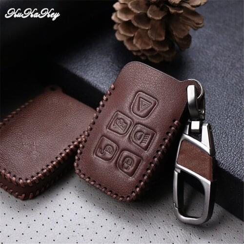 Brown Leather Car Key Cover with Keychain Holder For Jaguar XE XF XJ F-TYPE C-X16 75 E-TYPE XK S-TYPE D-TYPE Car Accessories