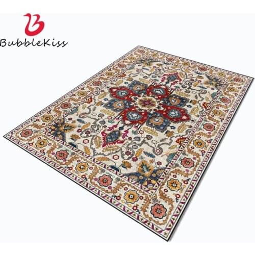 Bubble Kiss Ethnic Style Carpet for Home Living Room Red Flower Pattern Area Rug for Bedroom Decor Non-slip Kid Room Bedside Mat