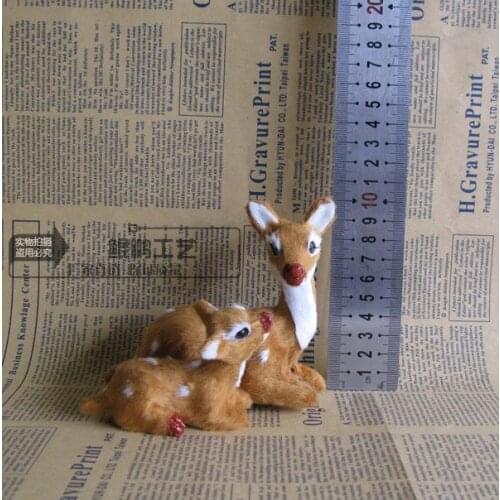 Creative simulation deer mother&baby model toy resin&fur small deer model gift about 13x8x10cm 2155