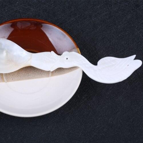 Engraved Goose Shape Mother Of Pearl Freshwater River Shell Tasting Spoon